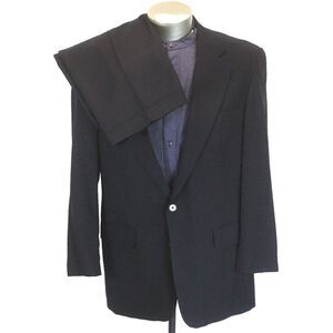 vintage mens navy blue Lands End 2pc Pant Suit wool pleated front usa 42 L‎